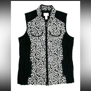 EUC Chicos Womens Vest Size 2 (12) Black White Cheetah Leopard Animal Print
